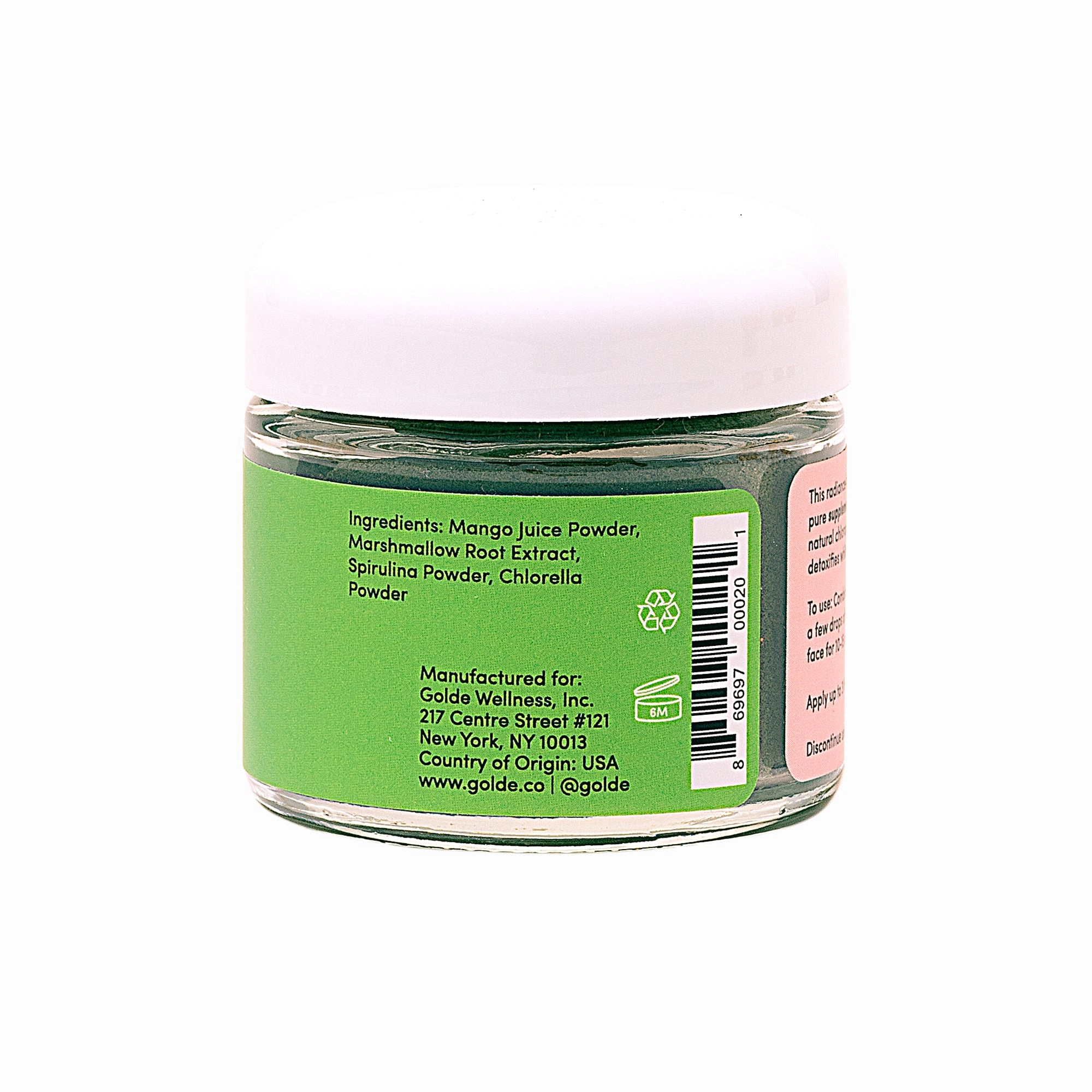 Clean Greens Face Mask jar, back label